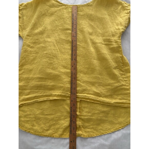 TERZO MILLENNIO Linen Top Button Back M Yellow Lagenlook Beach Lightweight Italy - Picture 7 of 16